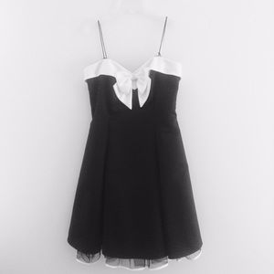 Black and white satin evening dress