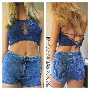 Cut-Off top in Sapphire