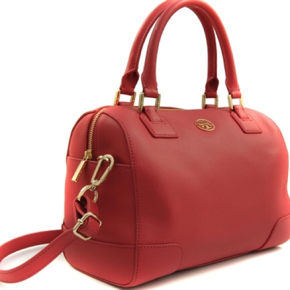 Brand New Tory Burch Red Saffiano Bowling Bag - Picture 3 of 3