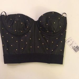 Faux leather studded corset top
