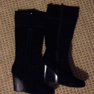 Black Suede Wedge Boots