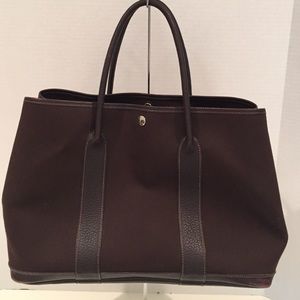 Hermes brown canvas garden party handbag