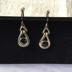 Antiqued silvery earrings with black stone