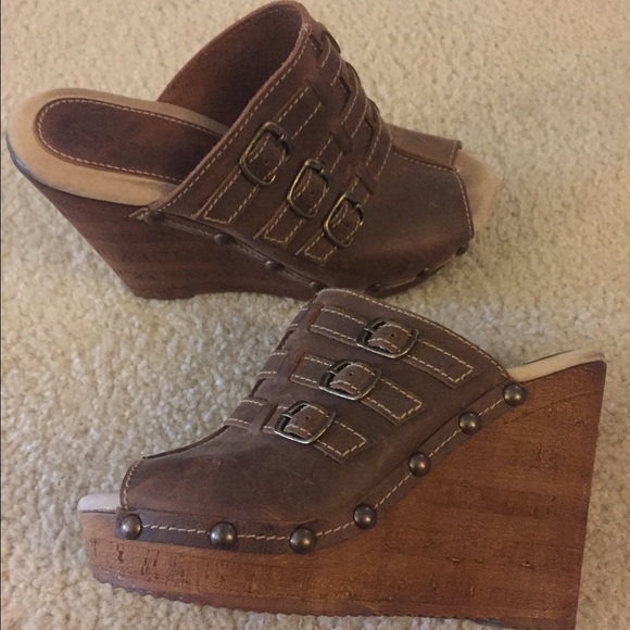 Brown Leather Wedges