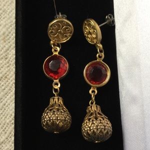 Antiqued earrings with Rubin colored stone