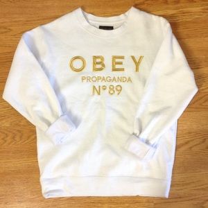 Obey pullover crew neck with gold lettering