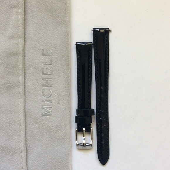 Michele watch band 12 mm, black patent leather