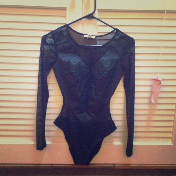 silence + noise Tops - Pleather mesh black body suit