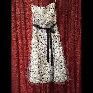 David's Bridal White Dress with Black Rose Detail