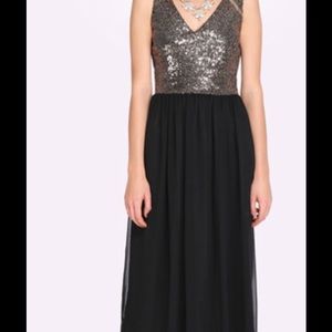 Black V Neck Sleeveless Sequined Maxi Dress