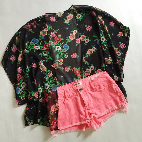 Bullhead Neon Cutoff Denim Shorts