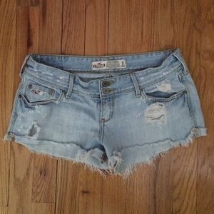 Low rise light washed denim shorts
