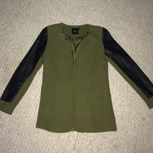 ASOS Olive green blazer with leather detailing.