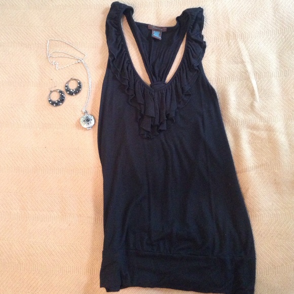 Black ruffles razorback blouse