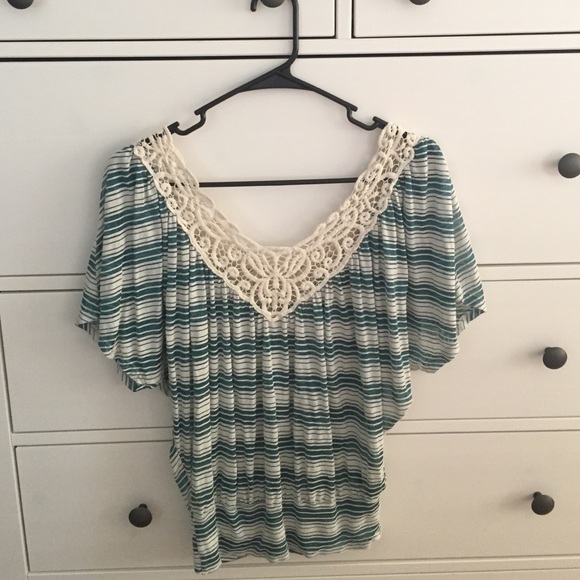 Papaya Crochet Trim Striped Top