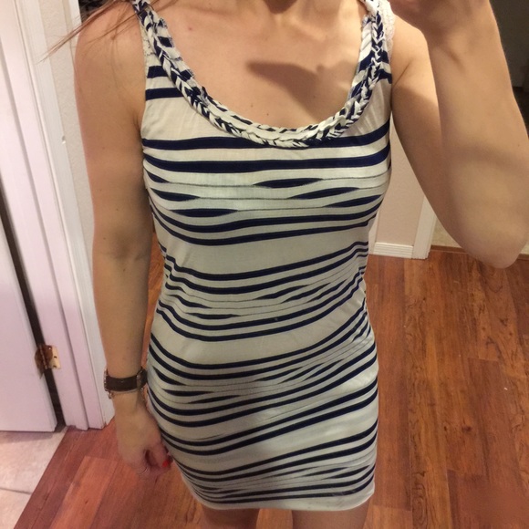 Blue and white striped dress
