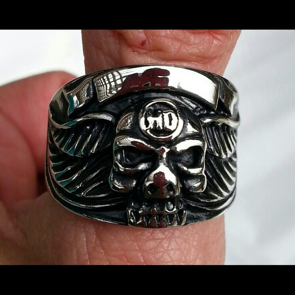 Harley Davidson Titanium Winged Skull Ring Size 10