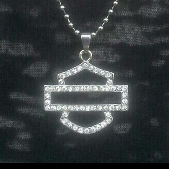 Harley Davidson Bar & Shield Rhinestone Necklace