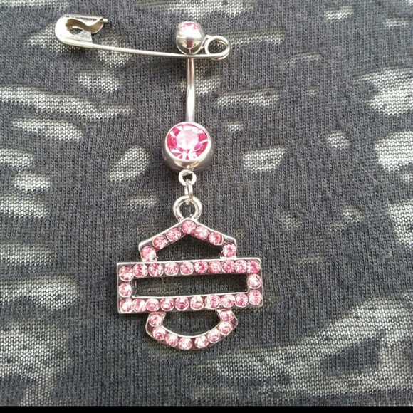 Harley Davidson B & S Rhinestone Dangle Belly Ring