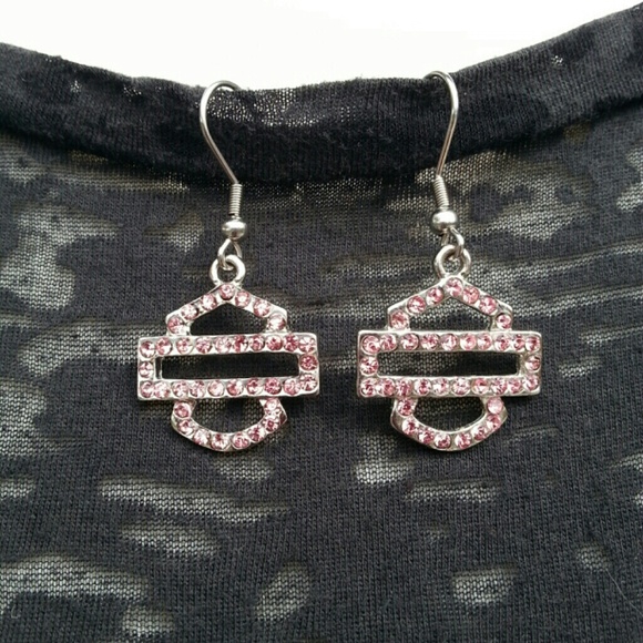 Harley Davidson B & S Rhinestone Dangle Earrings