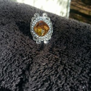 Never worn silver white topaz and crystal ring