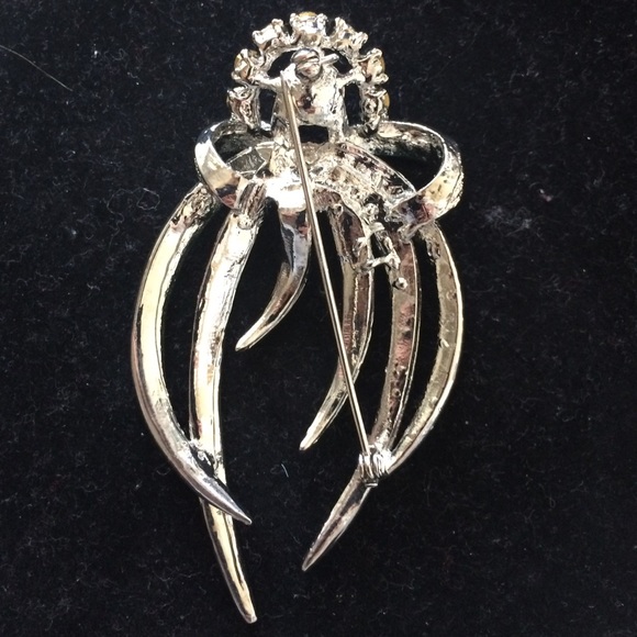 Vintage large silver tone and emerald - Picture 3 of 6