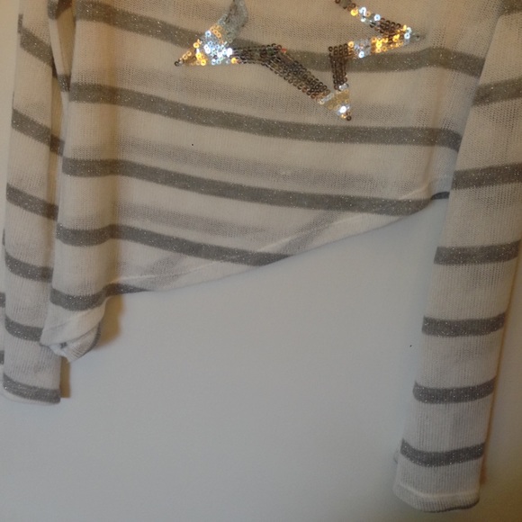 A-Symmetric Grey and White Striped Sweater - Picture 3 of 3