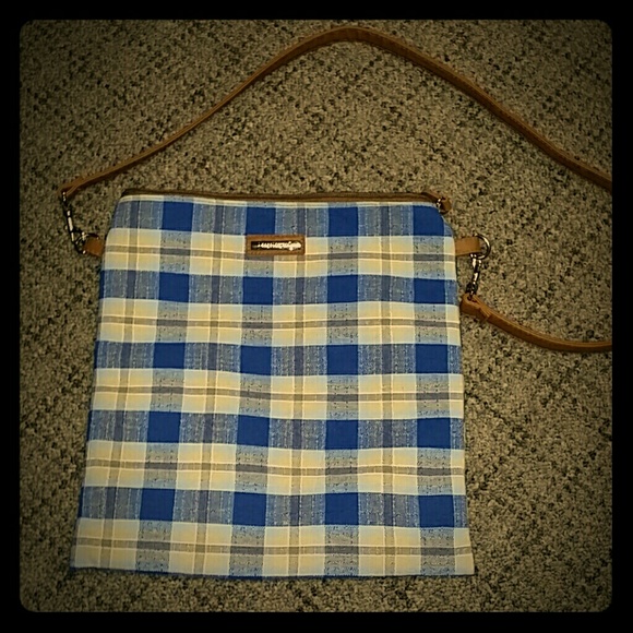 Longaberger blue plaid crossbody bag