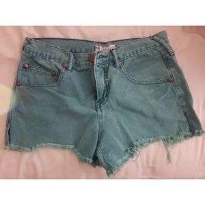 Raw Hem Teal Denim Cutoff Free People Shorts