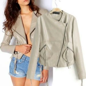 double oblique zipper pocket leather jacket(Black)