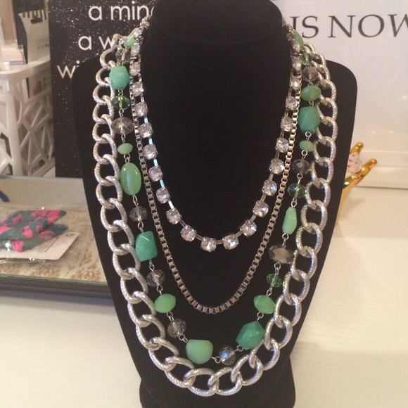 NWT Silver & Jade Green Multi Later Necklace