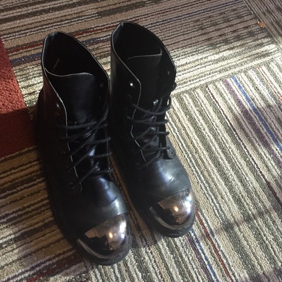 Cap toe black combat boots