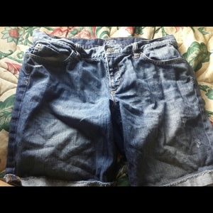 Distressed jean shorts