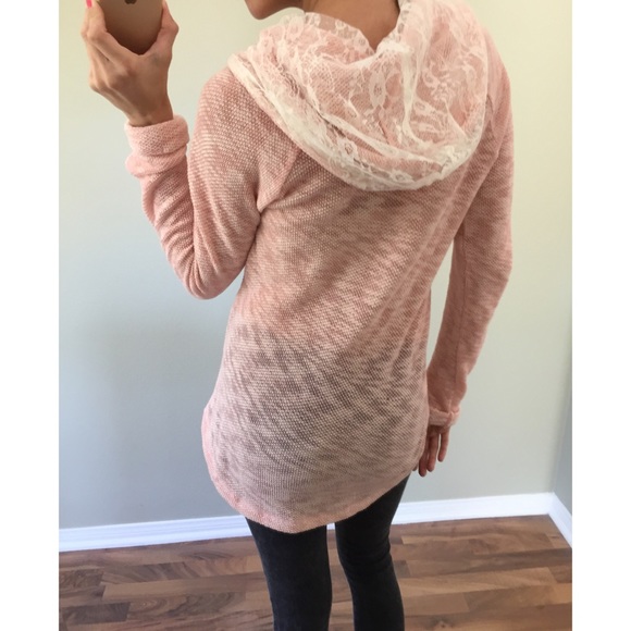 Reserved Baby Pink with Lace Hoodie Sweater - Picture 3 of 4