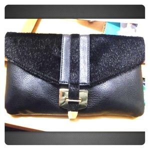 Mossimo Black Crossbody Clutch RARE Black Faux Fur
