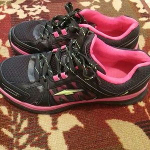 Pink and black shoes