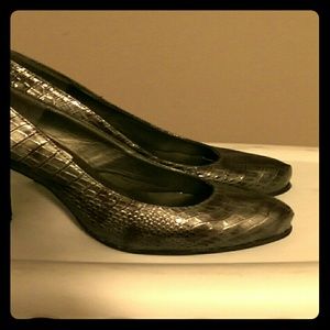 Grey snakeskin wet seal heels