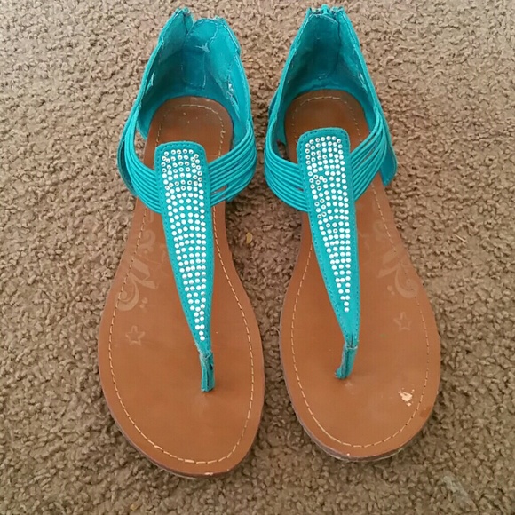 Turquoise Blinged Out Thong Sandals