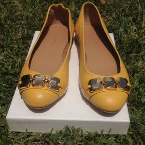 Talbots boni yellow leather wave link flats
