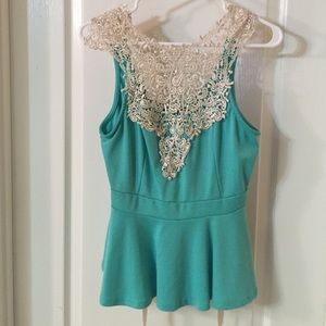 Teal peplum lace top
