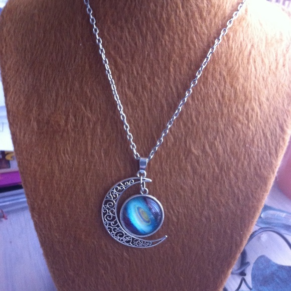 Unique sun& moon silvertone necklace