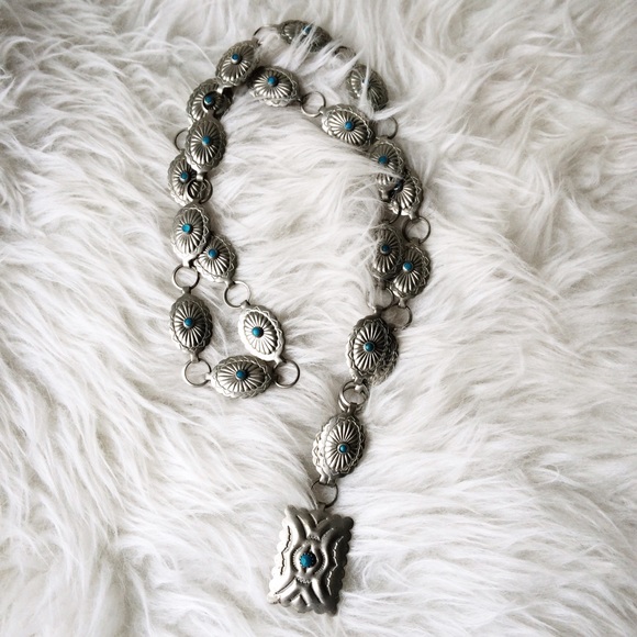 Silver, Turq, and Concho Long Pendant Necklace
