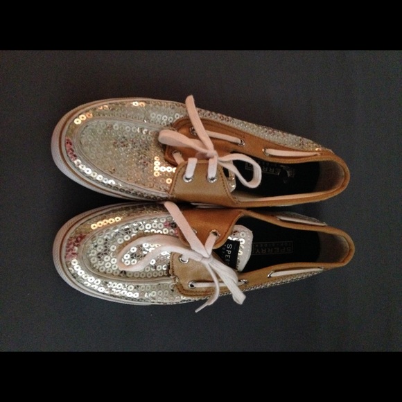 Sperry silver sequin boat shoes sz 6