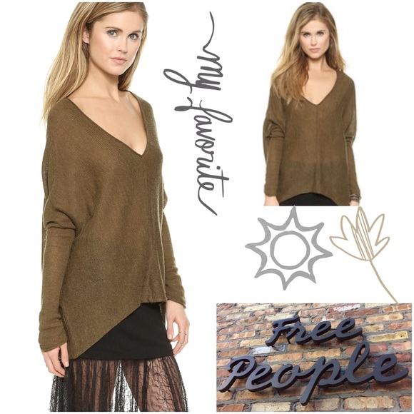 FREE PEOPLE Sadie V Pullover Sweater in Olive