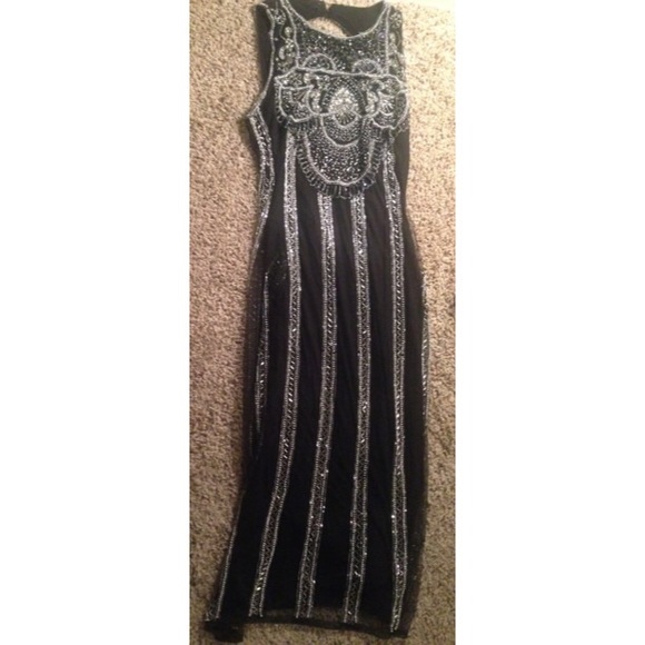 ASOS Beaded & Sequin Midi Dress (BLK)