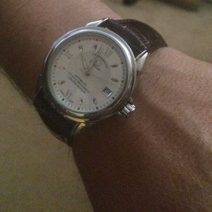 Dark brown/red genuine leather watch