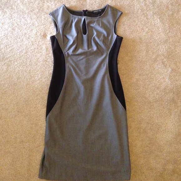 Gently worn gray and black sheath dress