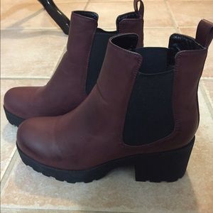 MissGuided Faux Leather Burgundy Boots