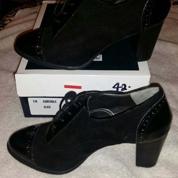 Karen Scott Shoes - Black suede and patent leather booties.