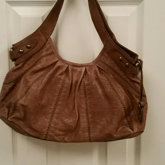 Fossil greenish- brown genuine leather handbag